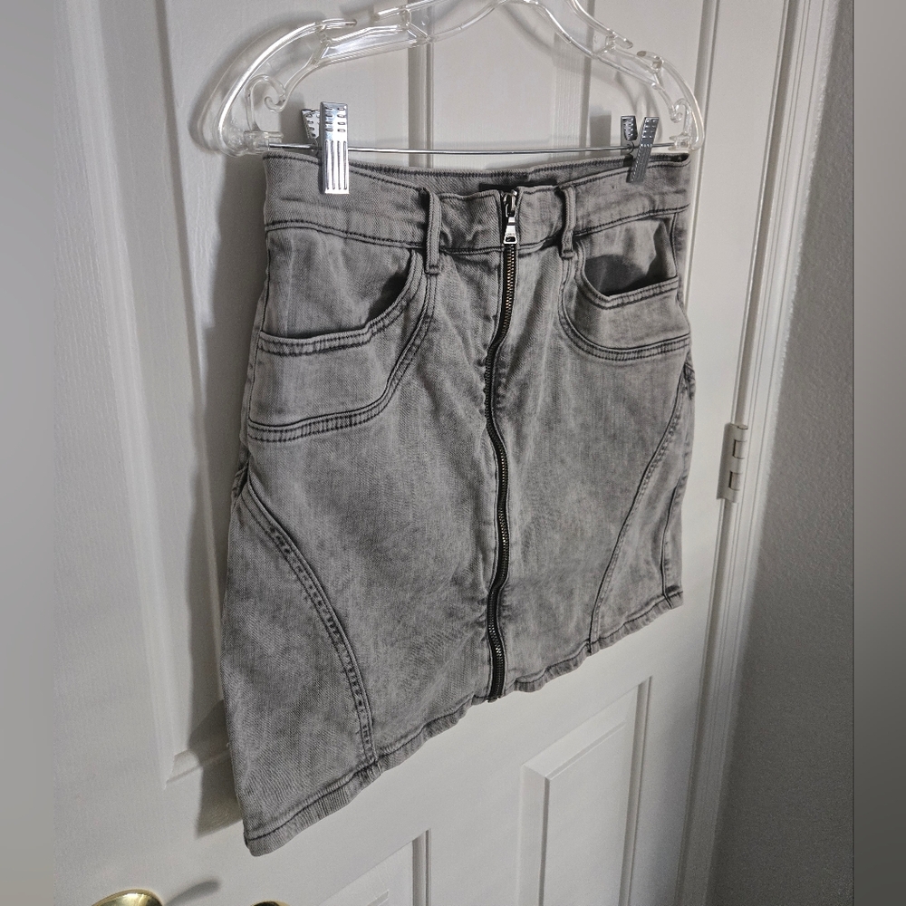 Express Light Gray Denim Mini Skirt